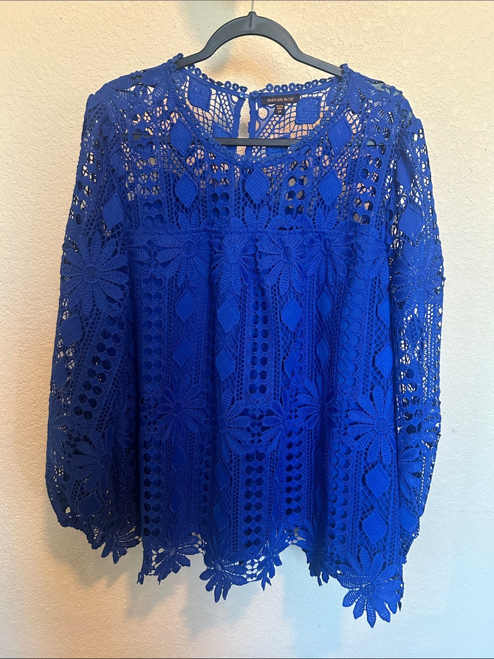 Skies Are Blue Cobalt Crochet Lace Peasant Top